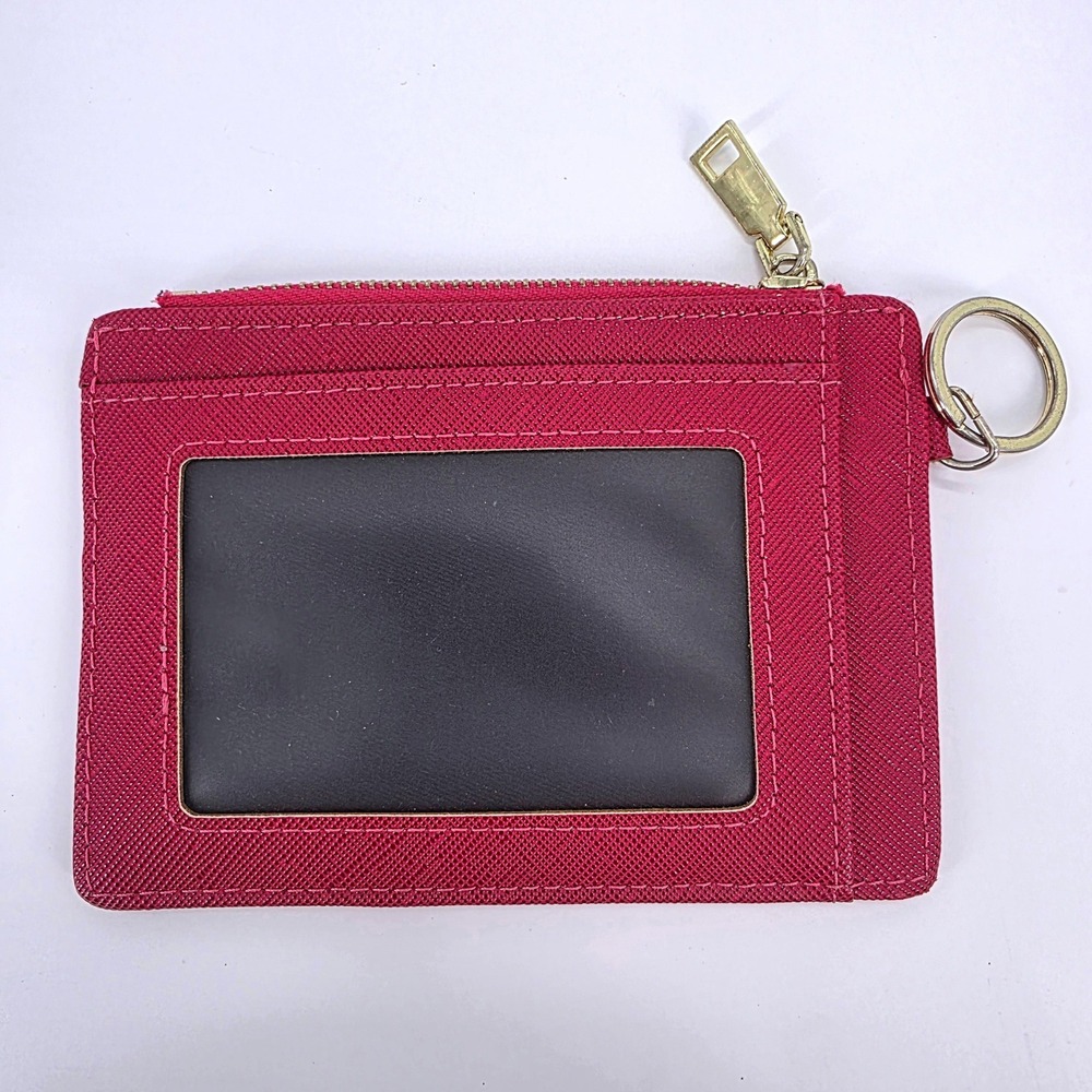 Suweibuke Fuchsia Pink Slim Card Holder Wallet with ID Window and Key Ring - Picture 2 of 5